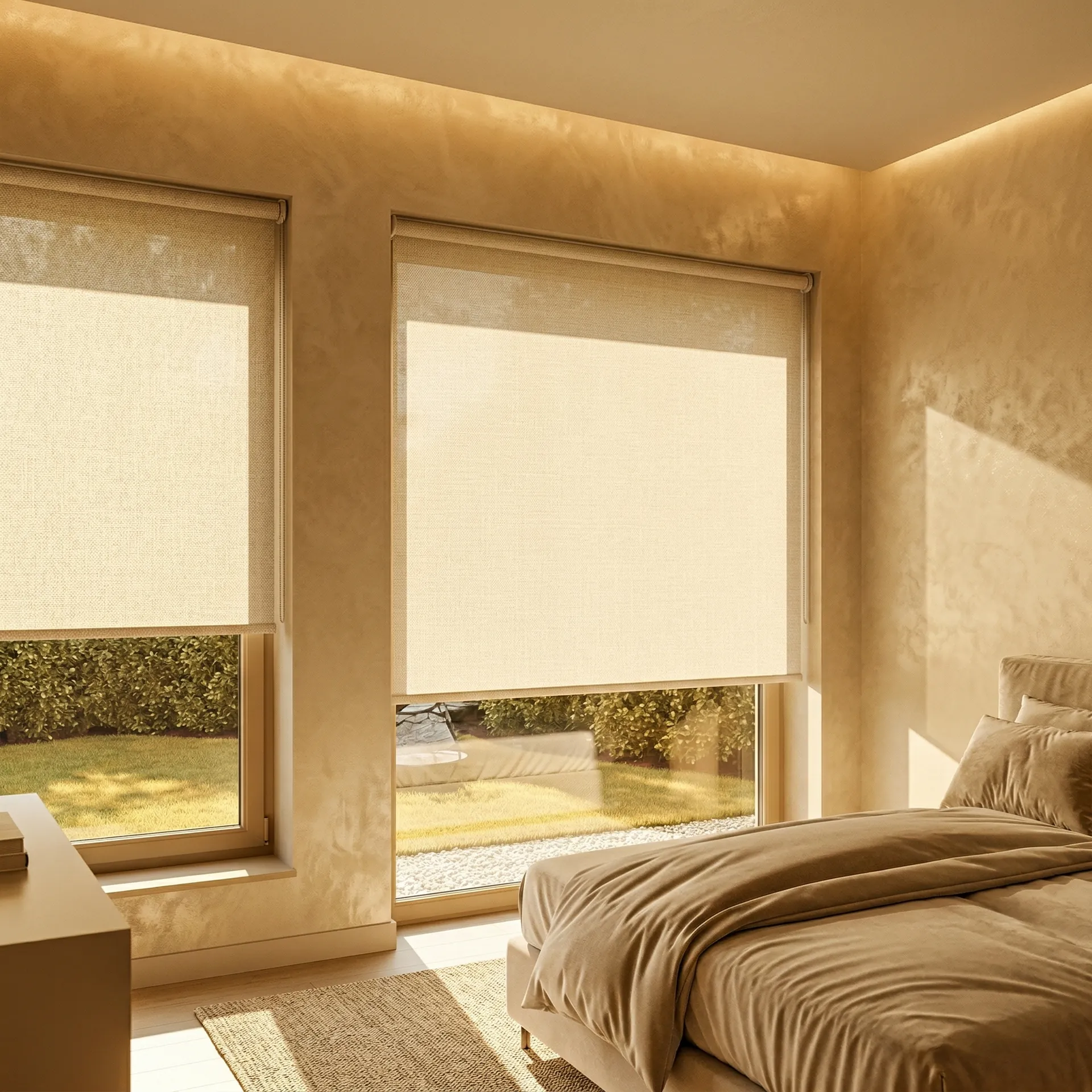 Ambiente con cortina enrollable decorativa